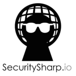SecuritySharp.io logo (A keyhole personified as a person with sunglasses standing in front of a globe)