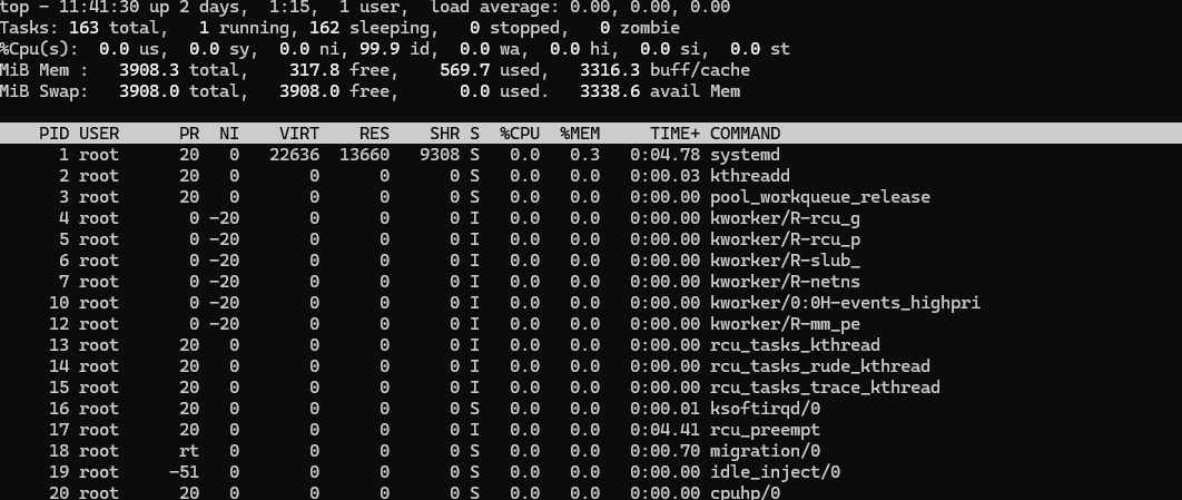 Ubuntu Linux top Command Output A screenshot of the top command output in a Linux terminal, showing system processes and resource usage.